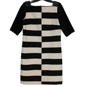 Milly Black and Cream Striped Leather Chic Luxury Mini Dress Derby Size 2